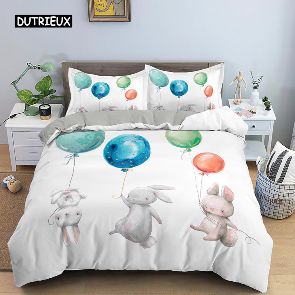 Cartoon Rabbit Bunny Bedding Set for Kids Girl Women Polyester Duvet Cover Quilt Cover with Pillowcase Polyester Comforter Cover