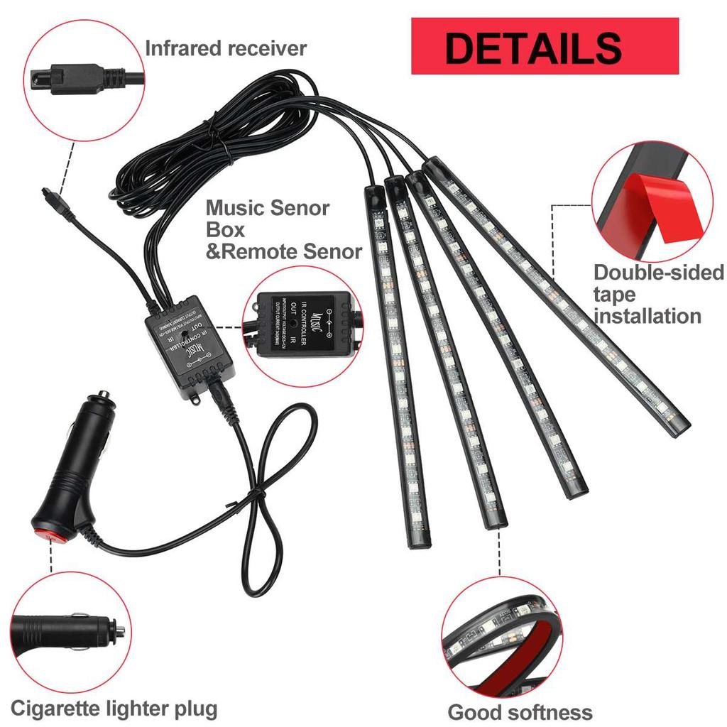 Remote Control 48 LED Atmosphere Lamp LED Strips Car Decorative Lights Foot Ambient RGB Lamp Smart  Interior Light