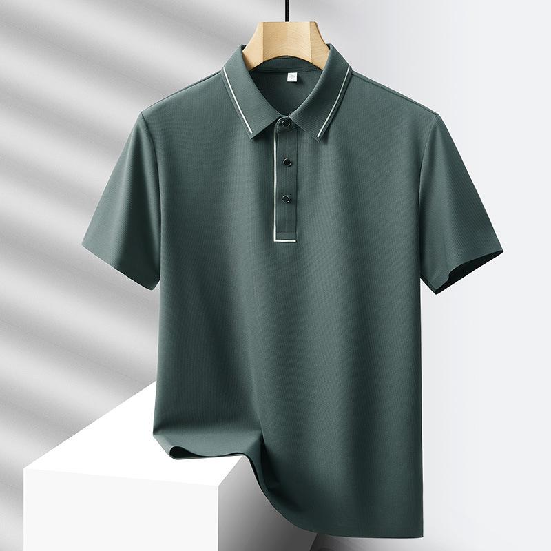 Summer Solid Color Men's Ice Silk Oversized Loose Breathable Quick Drying and Seamless Casual POLO Shirt with Short Sleeves