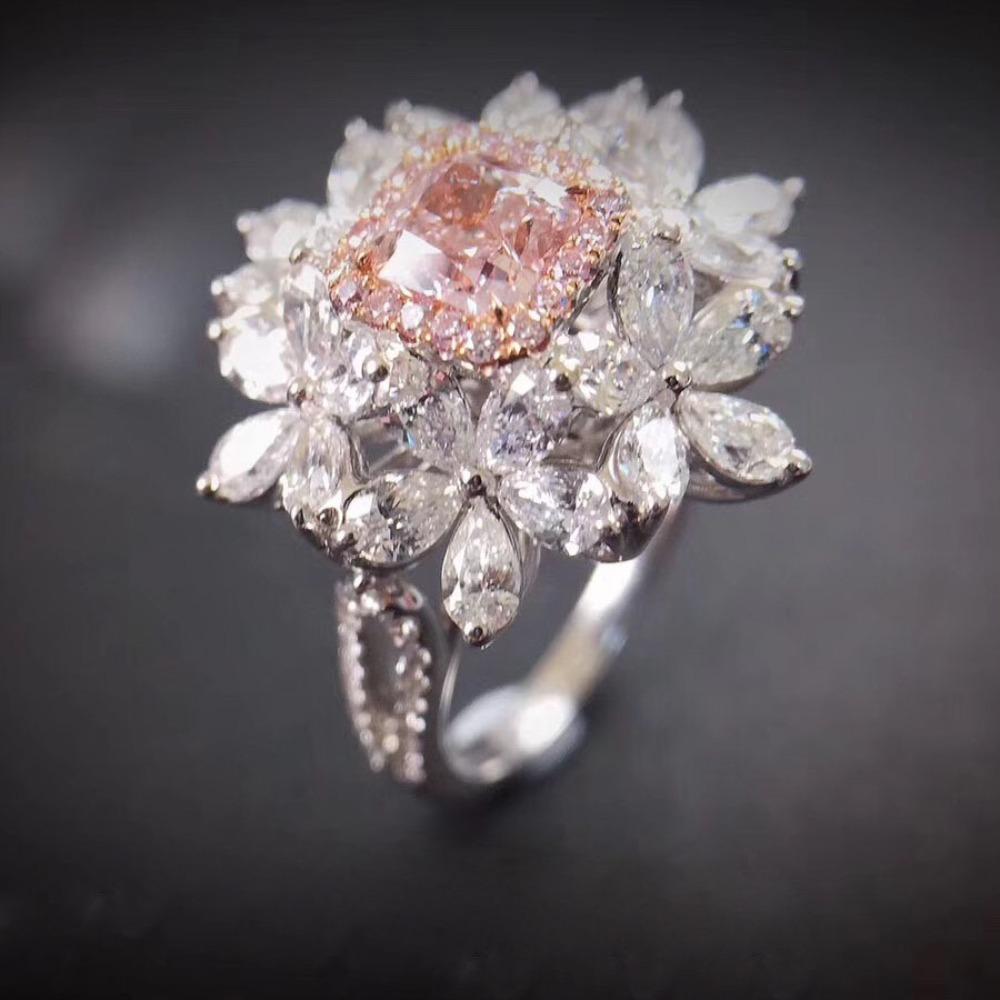 Pink Diamond Flower Ring Pendant High Value Niche Design Versatile Temperament Sweet Light Luxury Noble Super