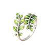 Artistic Retro Blue-enameled Green Leaf Open Ring