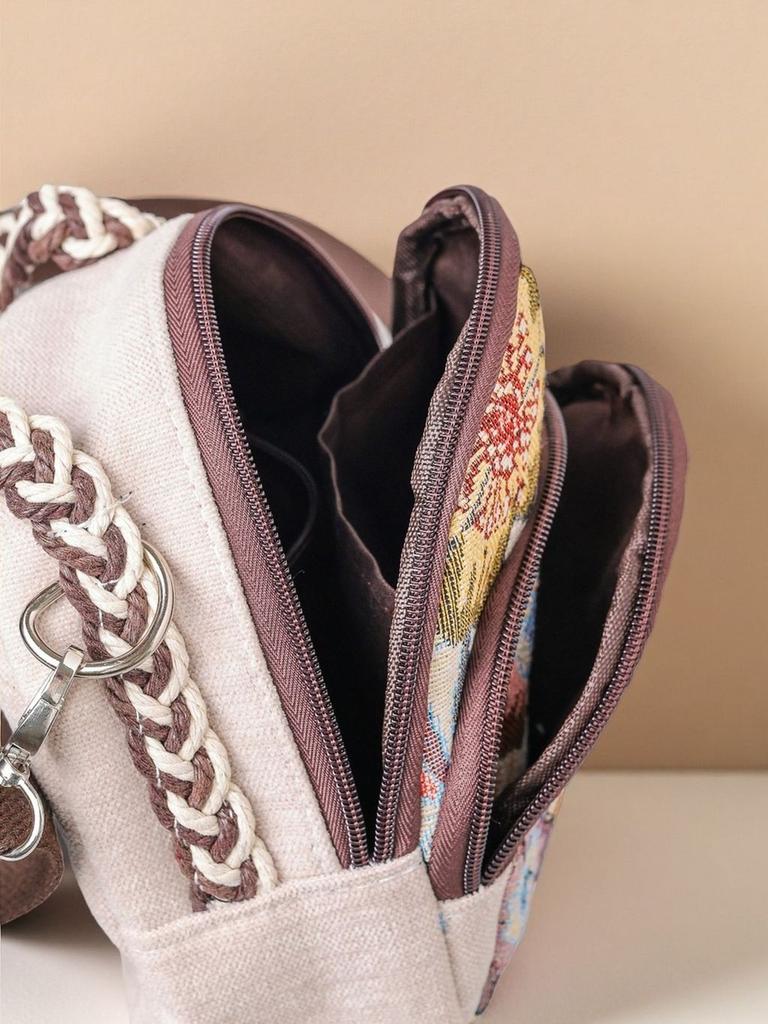 Bohemian Embroidery Small Shoulder Bag With Zipper Pockets For Daily Use