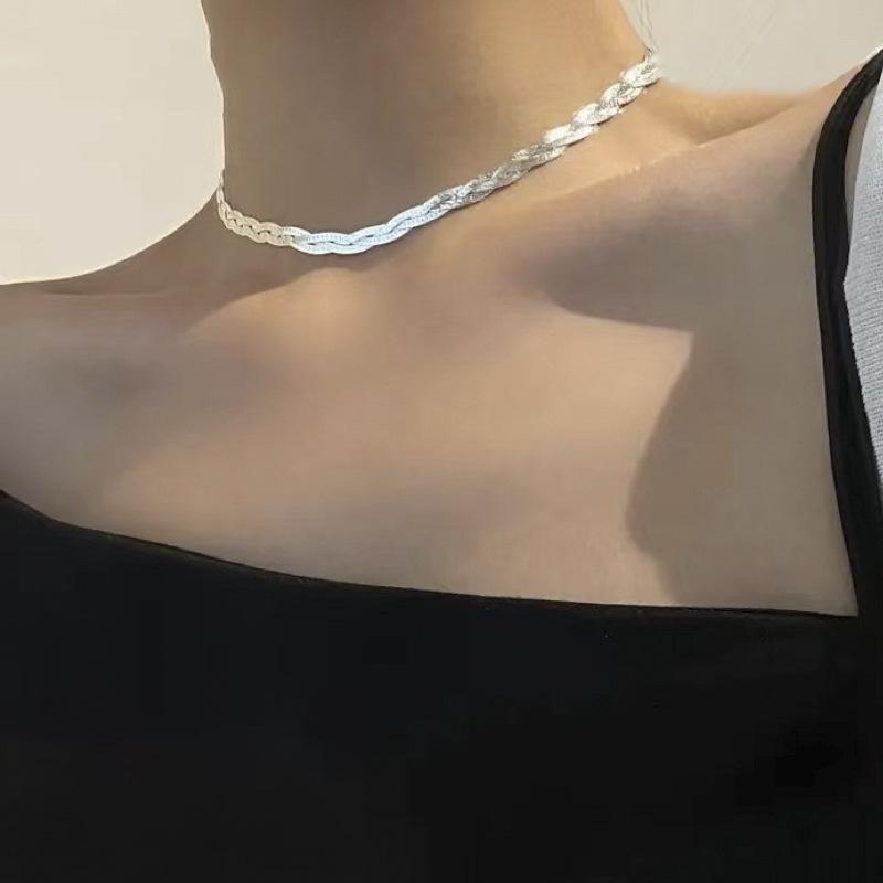 Italian Flash Woven Snake Bone Chain 925 Sterling Silver Necklace Fashionable Simple High-end Three-layer Collarbone Chain for Men and Women
