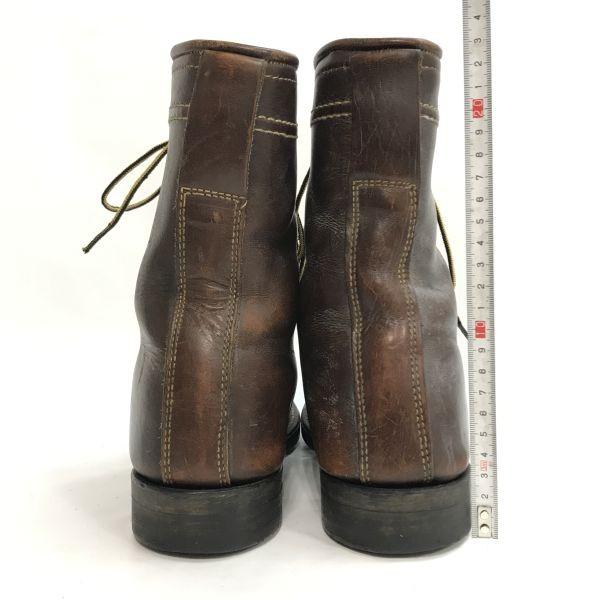 Leather 10-Hole Lace-Up Work Boots 70s-80s Vintage Size 7E 25.0 Brown Military Style(USED)