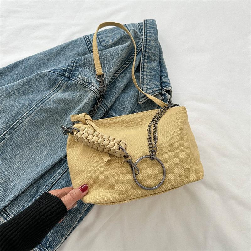 Простая холщовая сумка через плечо новая однотонная сумка большой вместимости на плечо повседневная цепочка модная легкая сумка через плечо 2429₽