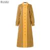 ZANZEA Women Casual Turn Down Collar Long Sleeve Stripe Dress