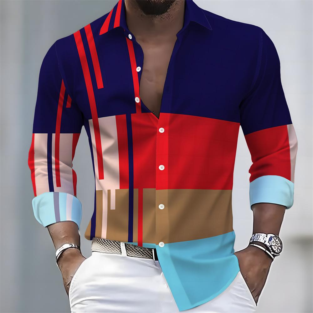 Men's Striped Long-Sleeved Shirt - Stylish, Business Casual, and Comfortable Men's Top, Suitable for Various Occasions.