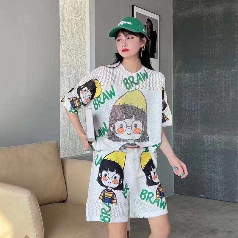 

Женский вязаный костюм большого размера в европейском стиле из двух предметов с горячей фиксацией. One Size