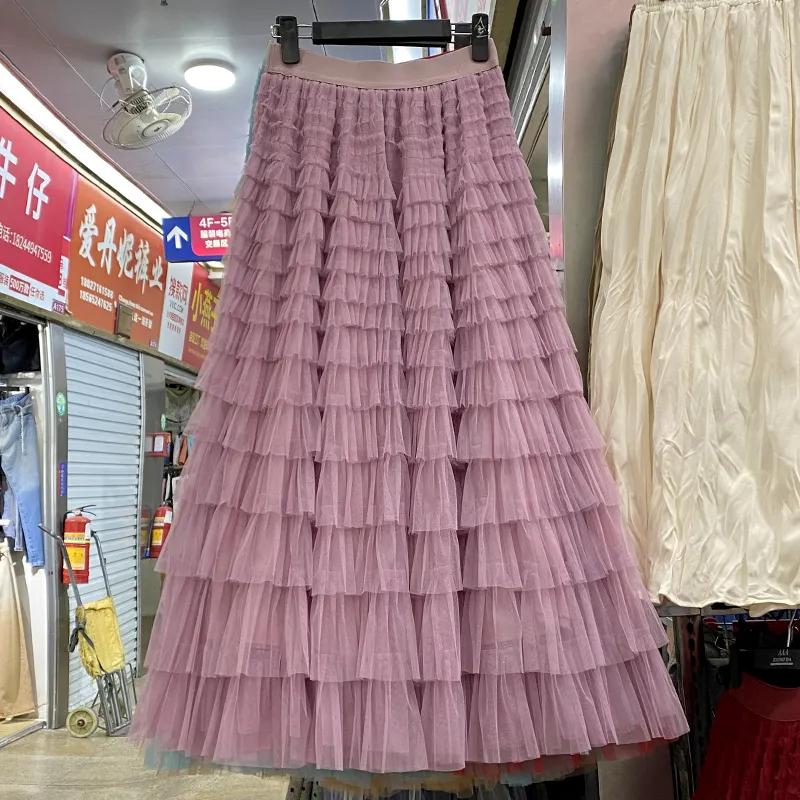 Damen Frühling/Herbst Netzrock High-Waist Schlankmachender A-Linien-Rock mit Drapierung Faltenrock