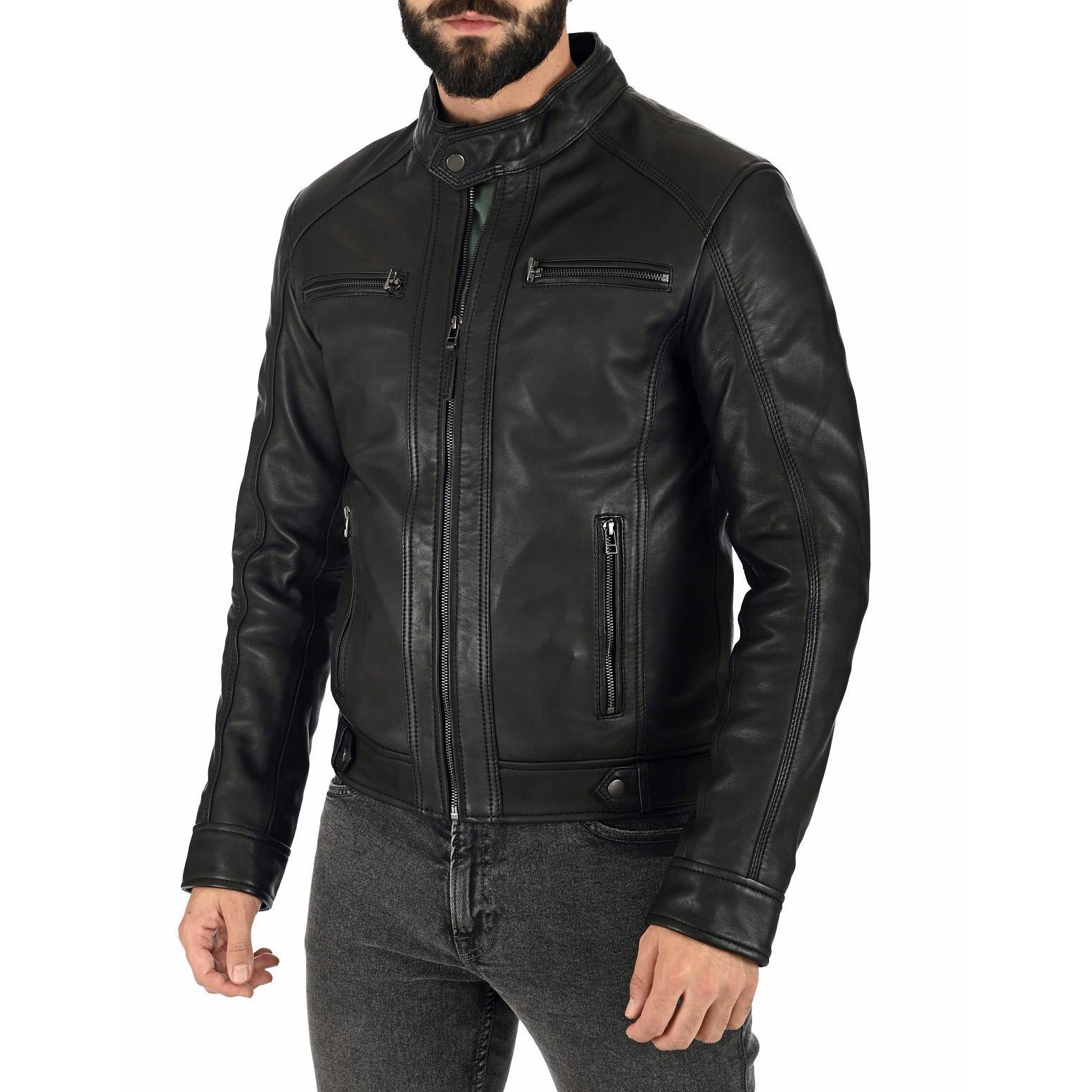 

SkinOutfit Men s Genuine Lambskin Black Leather Jacket Stylish Motorcycle Bomber Biker Outerwear MJ 129 L чорний