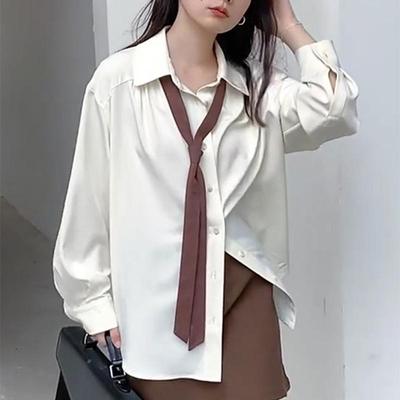 Elegantní volné ležérní kancelářské halenky s kravatou Vintage dámská košile Oversized Harajuku Estetické košile s dlouhým rukávem Topy 22875