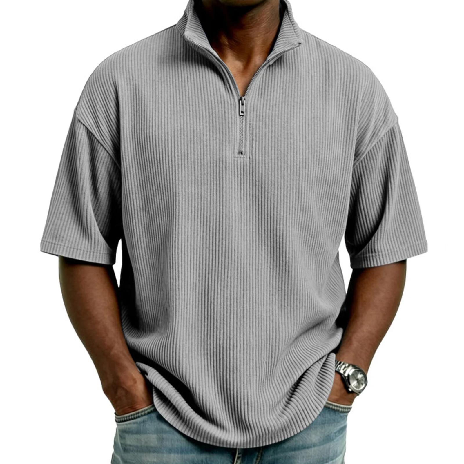 Мужская футболка с полумолнией Вельветовая рубашка с коротким рукавом Летний свободный повседневный цветной топ L 2090₽