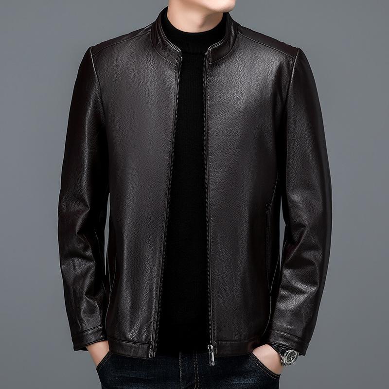 

Куртка из натуральной кожи для мужчин, большого размера, для молодежи и среднего возраста, мужская куртка из овчины в корейском стиле, приталенная, свободная, с воротником-стойкой, кожаная куртка 5XL