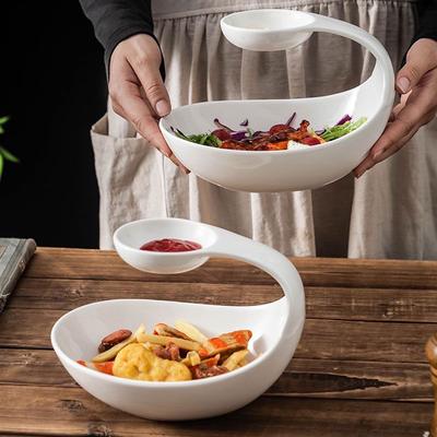 Piatto Creativo Bianco in Ceramica per Patatine Fritte Snack Dessert Piatto da Portata