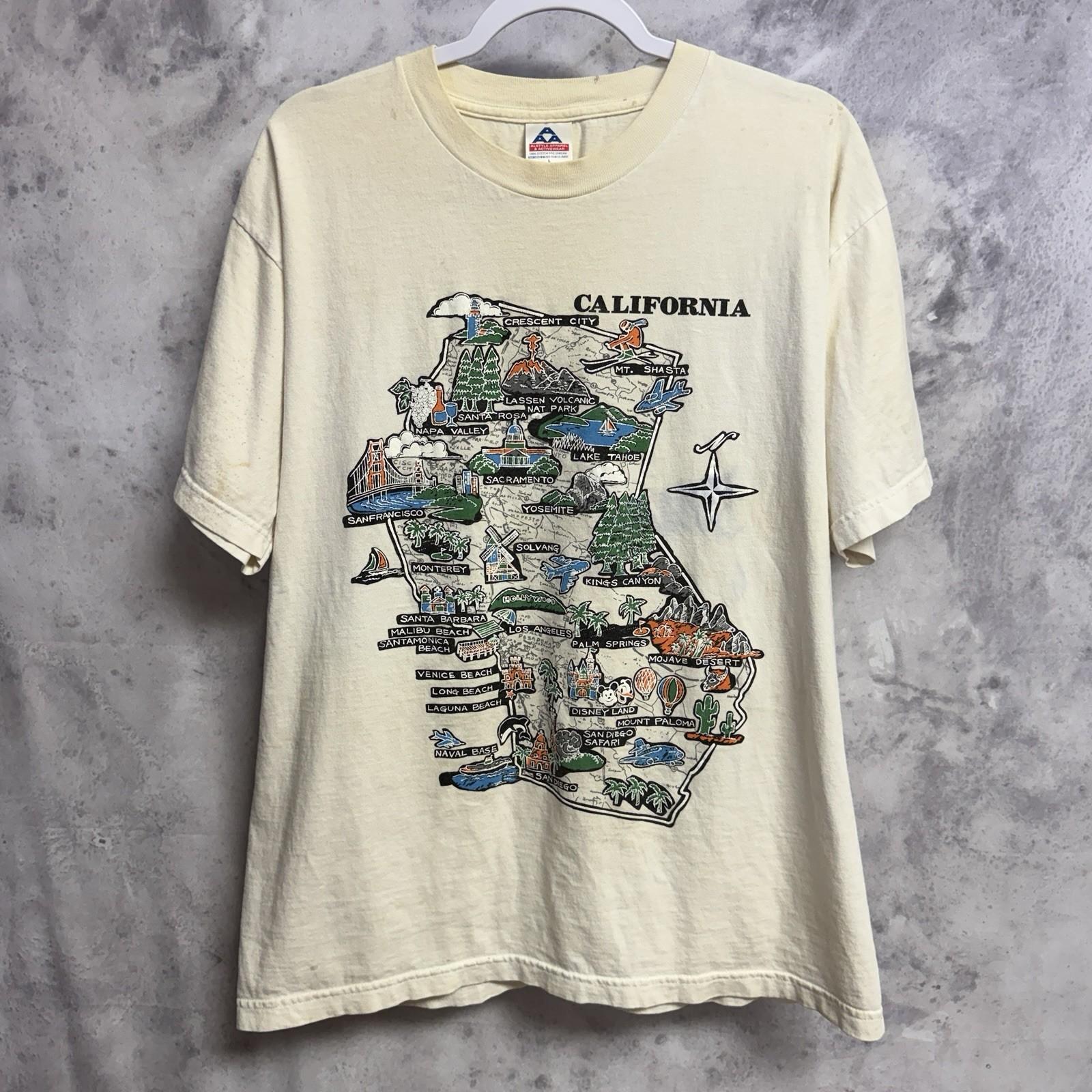 Vintage 90s California Map T Shirt Mens Large White Puff Art XXL
