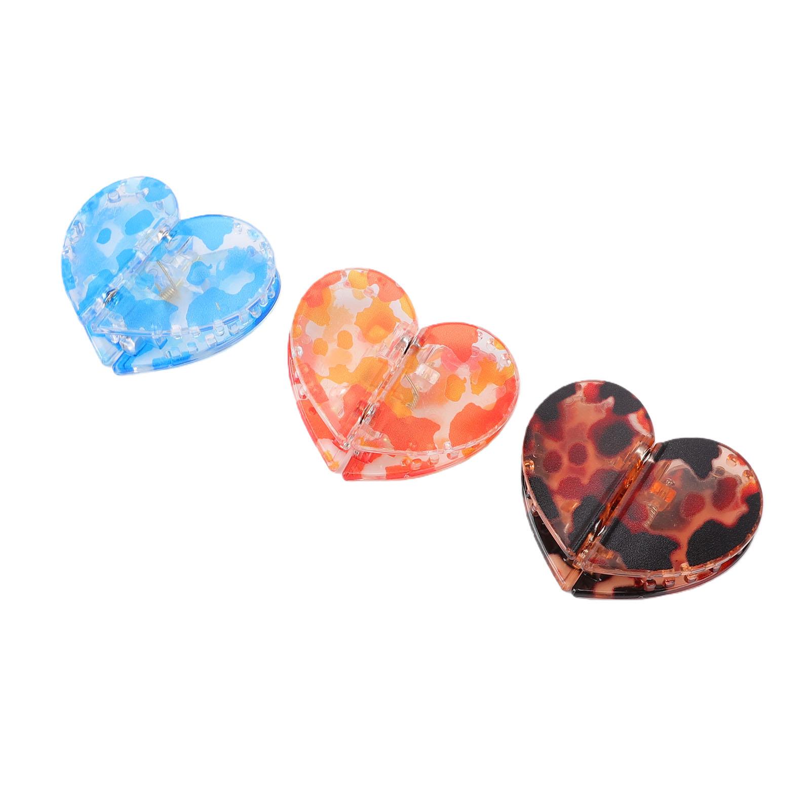 

3 Pcs Magnet Heart Shaped Hair Clips No Slip Strong Hold Women Styling Hair Clips Leopard Brown Blue Orange