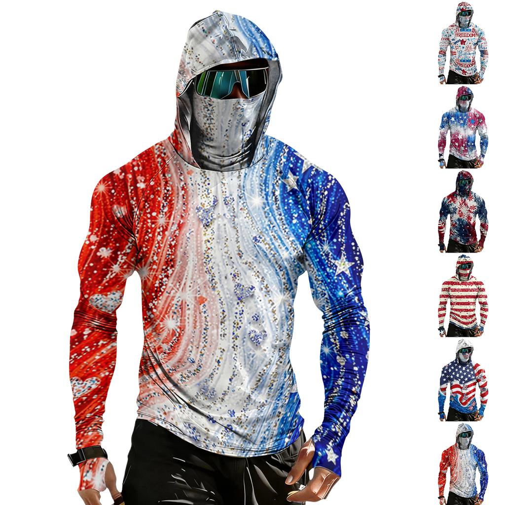 Men's Casual Raglan Sleeve Hoodie Long Sleeve Sun Protection Shirt Lightweight Breathable Outdoor Sportswear with Graphic Print
