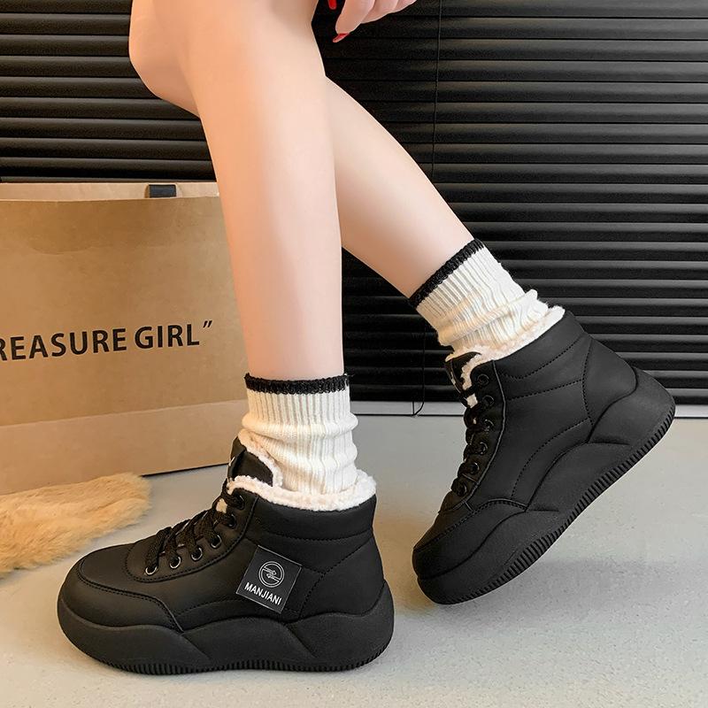 

Женские водонепроницаемые теплые зимние ботинки на шнуровке, с толстой подошвой, на высокой подошве, нескользящие, для активного отдыха и спорта на открытом воздухе, хлопковые ботинки 40