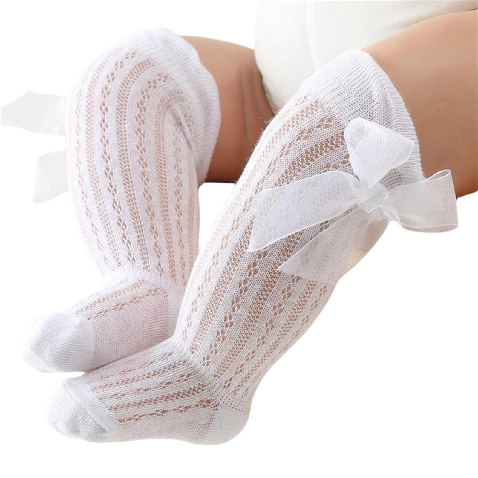 Bébés Filles Bas Longs Princesse Couleur Unie Mignon Nœud Respirant Chaussettes Bouche Lâche Chaussettes Au-Dessus du Genou 0-24M M 12-24 Months blanc