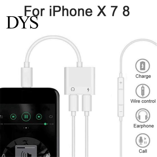 2 in 1 Dual-Port 3.5mm Jack Headphone Adapter Charge Cable for iPhone X/8/7