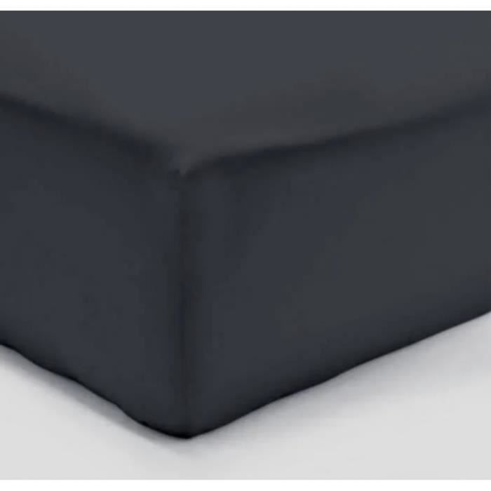 Drap Housse - Coton - 90x190 cm - Grand Bonnet - Anthracite - 57 Fils/cm2