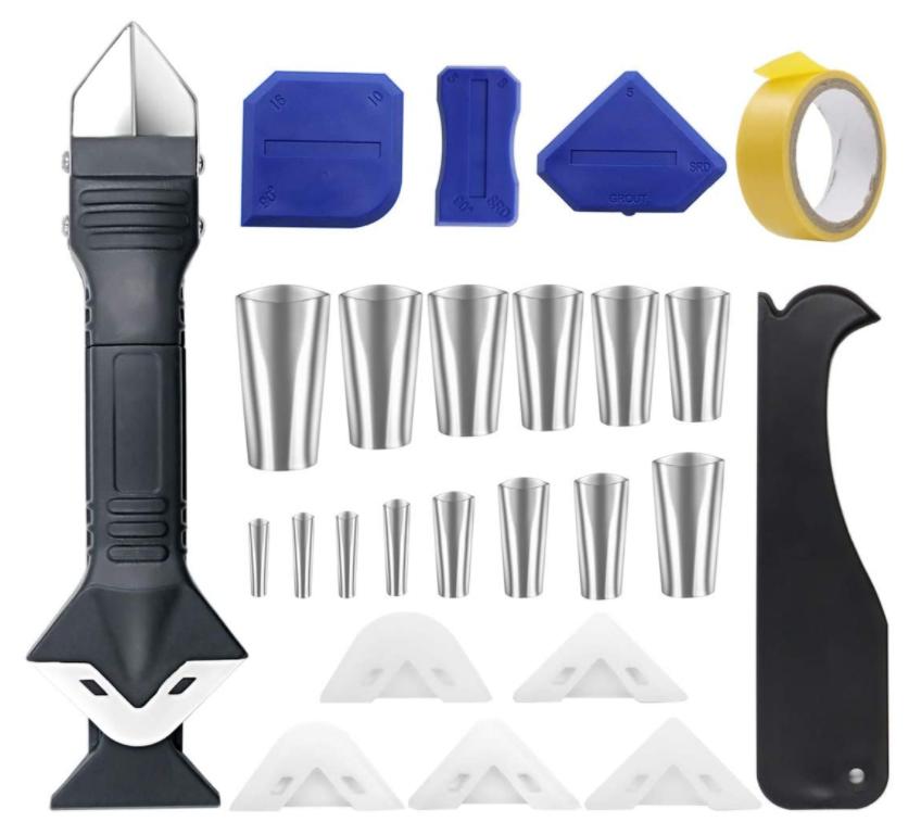 20 Pcs Caulking Tool Kit 6 in 1 Silicone Sealant Finishing Tool Stainless Steel Caulk Nozzle Kit Sealant Scraper Silicone Pad Caulking Tool Kit