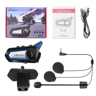 Auricolare Bluetooth per casco da moto, auricolare Bluetooth 5.0 wireless, chiamata in vivavoce, impermeabile con luci, auricolari Moto, batteria da 1000 mAh, BT31