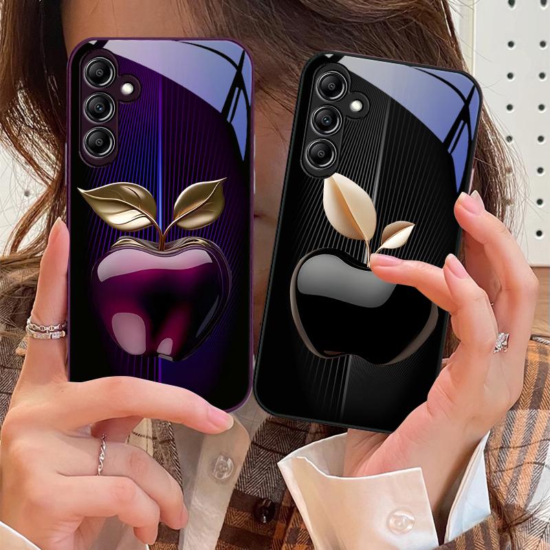 Stripe Gradient Apple Red For Samsung Galaxy A14 4G 20 30 52 20S 21S 22 32 33 34 42 50 51 53 54 70 71 72 73 5G Glass Phone Case