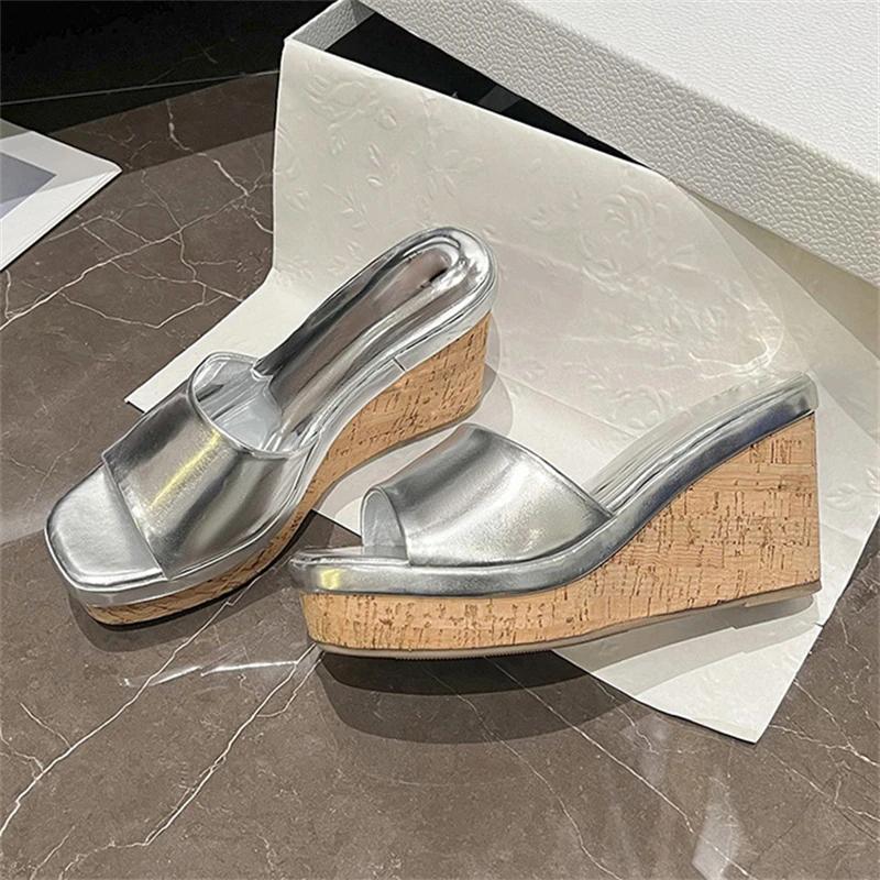 Eilyken Summer Concise Square Toe Platform Wedge Heels Slippers Woman Female Sandals Slide Shoes Zapatos De Mujer