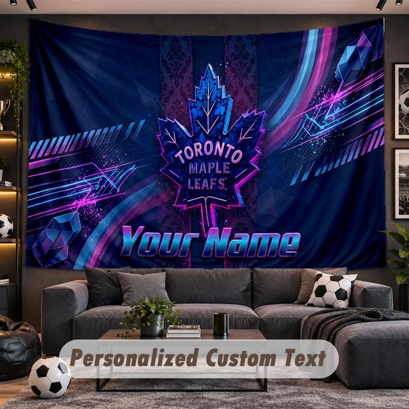 Wall Hanging Tapestry Custom NameToronto Maple Leafs Pattern Personalized Printed Fabric Wall Decor