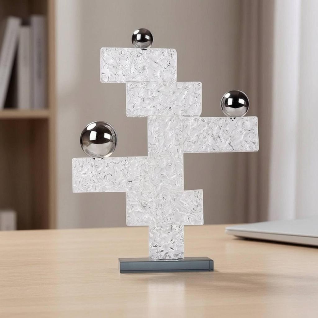 Geometric Sculpture with Mirrored Base Modern Decor Sleek for Reception Area