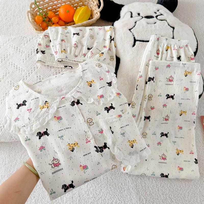 Dog Paradise High-Value Princess Collar Lace Cloud Cotton Pajamas Women'S Three-Piece Set