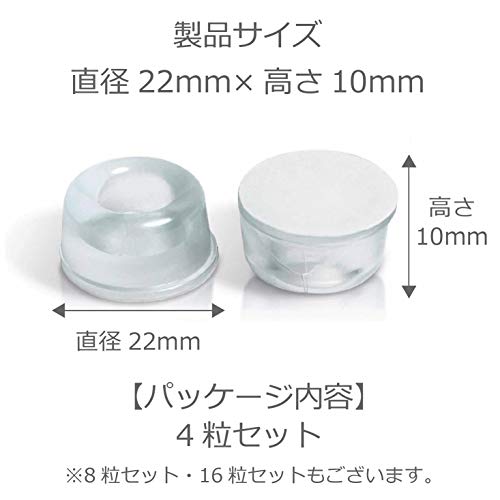 ColorfylCoco Door Stopper Cushion, Large, Round, 4-Piece Set, Diameter 22mm x Height 1cm (10mm), Transparent Clear, Large, Soft Cushion, Anti-Slip