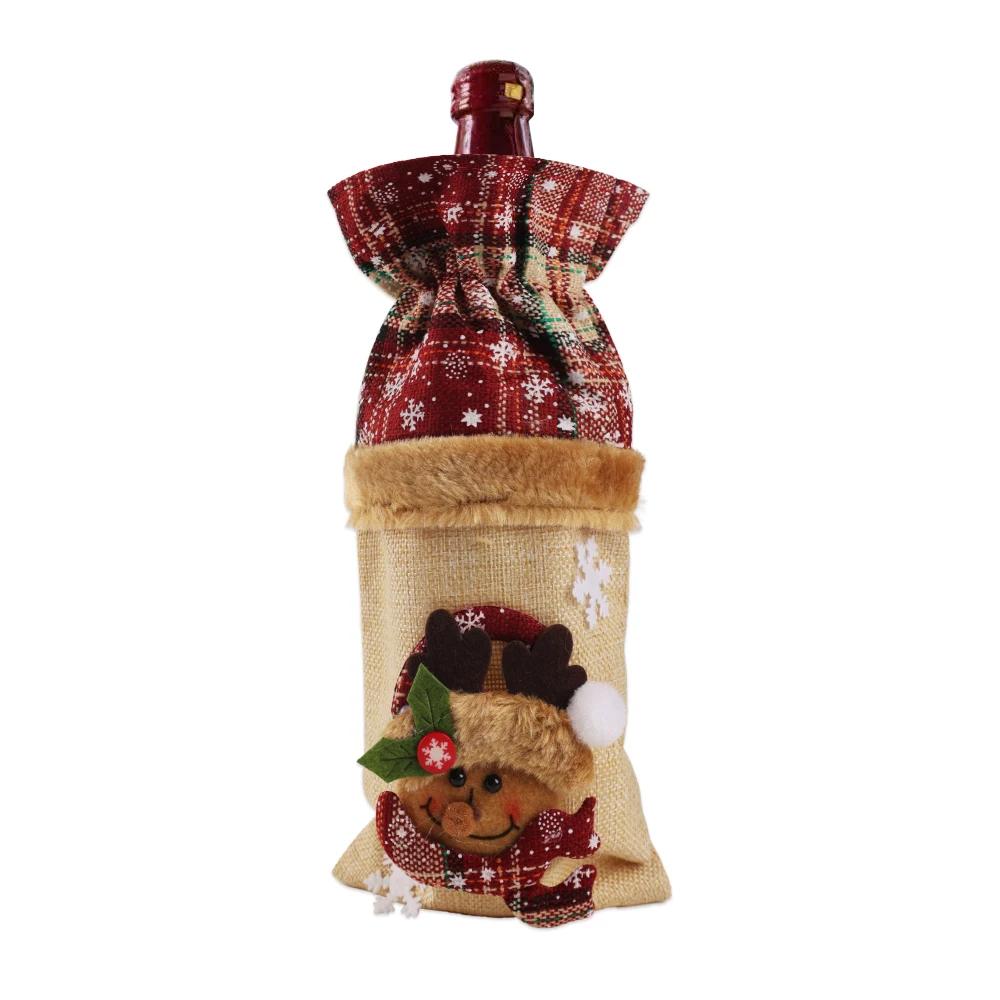 Kreatives Weihnachts-Weinflaschen-Set, goldenes Samtkleid, Weinflaschenhüllen, Ärmel, Weihnachtsmann, Schneemann, Weihnachten, Neujahr, Tischdekoration