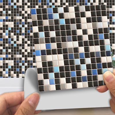 10pcs Hard Tiles Black Blue Mosaic Wall Stickers Transfers Flat Printed In 2D For Kitchen Bathroom Decor Peel & For Kitchen Bathroom Decor Peel