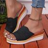 Fashion Black Knitting Breathable Womens Wedge Slippers Summer New Thick Bottom Platform Sandals Outdoor Casual Non-Slip Slides Mujer