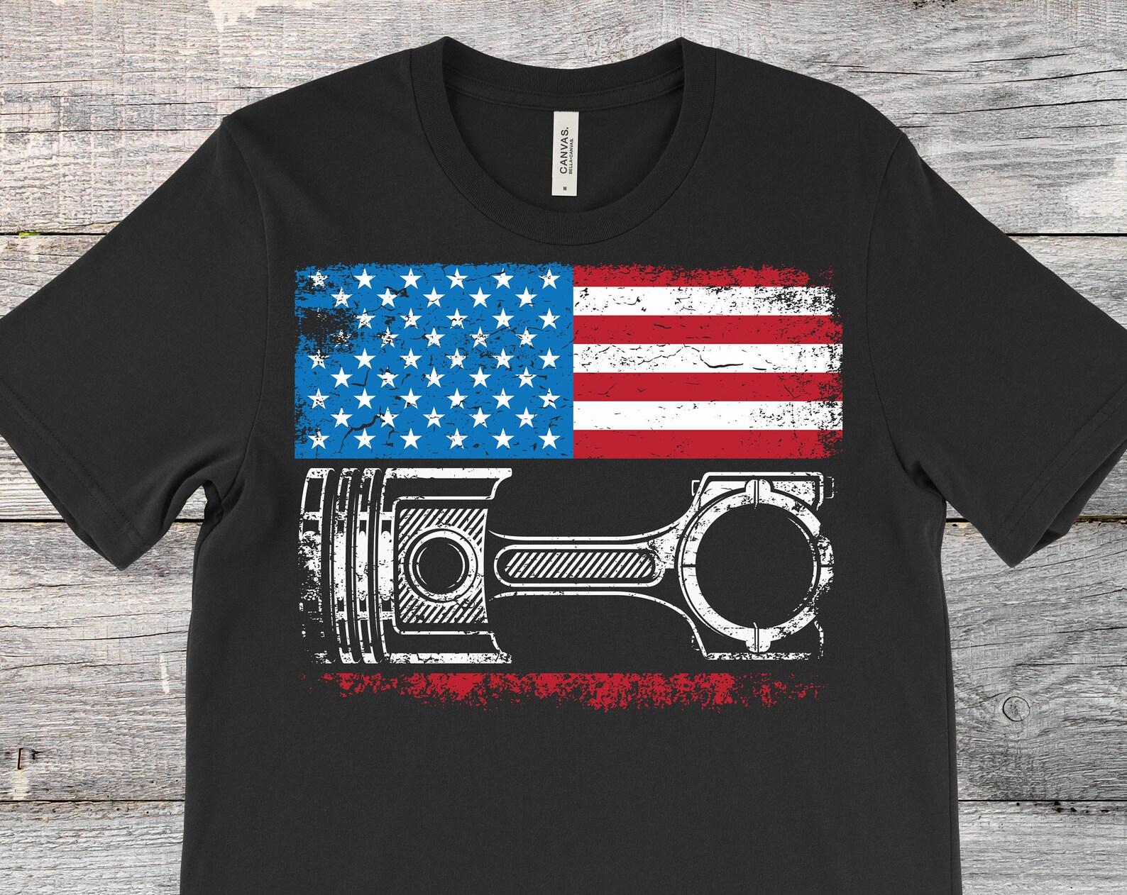 American Flag Patriotic Cars T-Shirt, Car Mechanic, Collector Owner Driver Gifts, Garage Enthusiast, Classic Muscle Lover, Auto Racing Racer 100