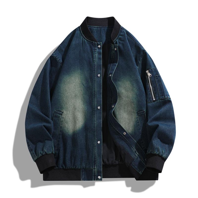 

Men’s Retro American Style Denim Jacket: Spring Arrival, Casual Loose Fit, Motorcycle Lapel Design XL