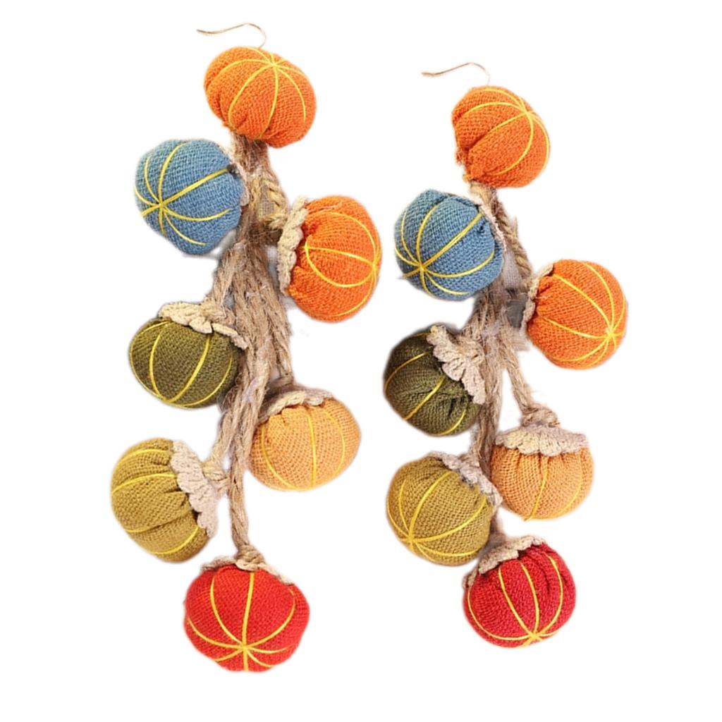 Stylish Autumn Dangle Earrings for Women Large Handmade Fabric Pumpkin Sunflower Designs Statement Jewelry Pieces