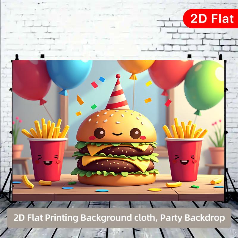 2D Flat Happy Burger Party Indoor and Outdoor Party Banner Suitable for Birthday Wedding Ball Party Polyester