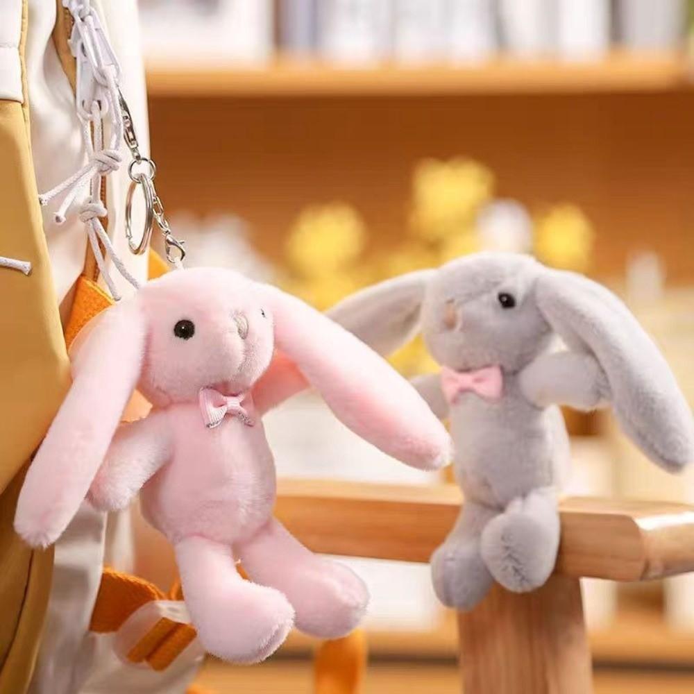 Bow Tie Lovely Plush Bunny Keychain Soft Fluffy Rabbit Stuffed Animal Gift Giving