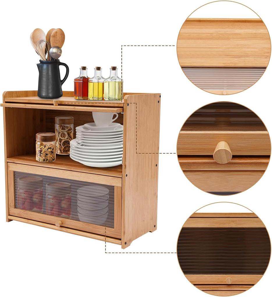 2 Tiers Storage Cabinet with Handles, Tabletop Storage Organizer with Large Storage Capacity Modern Sideboard with Acrylic Doors