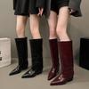 Winter Thick Heel Pointed Toe Woman Knee-High Boots Ladies Elegant Slip On Long Booties Botas De Inverno Feminina