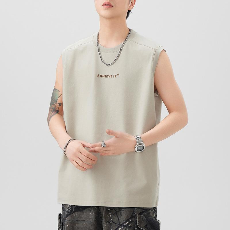 260g Heavy Vest Mens Round Neck Relaxed Fit Sleeveless T-shirt In Summer Updated Versatile Print
