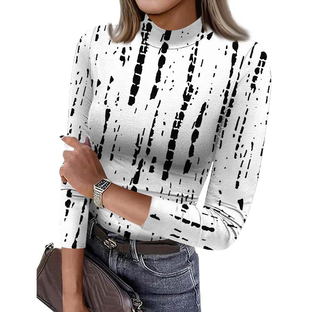 Damen Slim Bottom T-Shirt Mode Lässig Farbverlauf Druck Rundhals Pullover 3/4 Ärmel Top