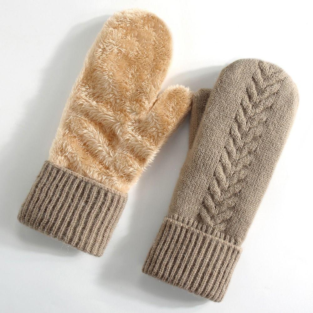 Comfort Fit Double Layer Thickened Knitted Gloves Interior Solid Color Warm Cover Gloves Soft All Fingers Gloves Cold Weather