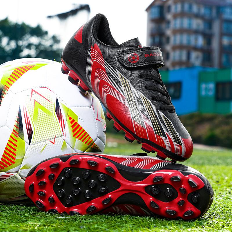 Children's Football Shoes Four Seasons Leather Velcro Wear-resistant Kick-resistant Long Spike Running Shoes