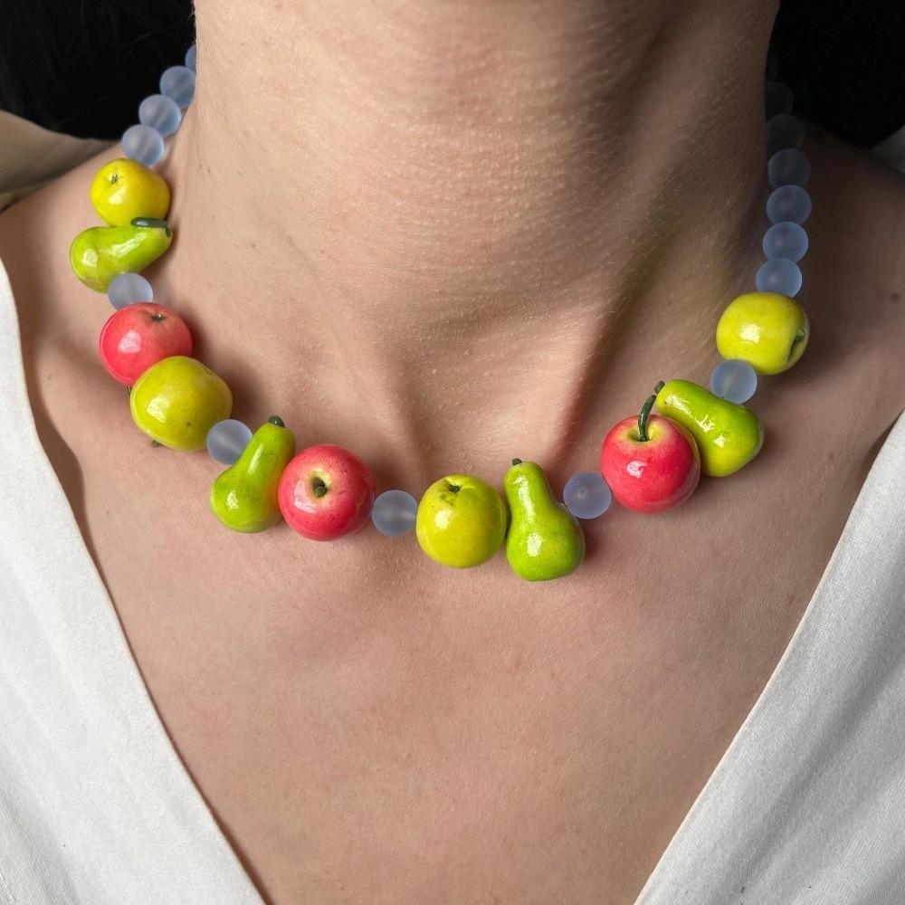 Colorful Beaded Fruit Necklace Bohemian Fruit Charms Necklaces Fashion 3D Fruit Choker Jewelry