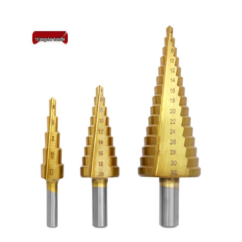 

Hex Shank Step Drill Bit Set - 4-32mm, 4-20mm, 4-12mm Cone and Step Bearing Steel Bits