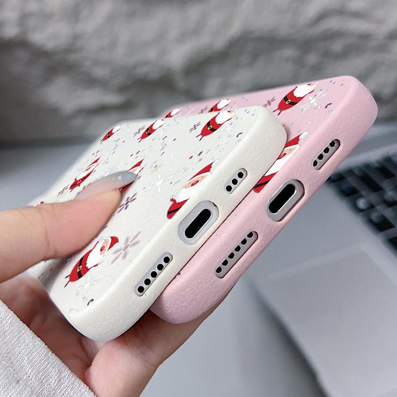 New Year Christmas Pattern Phone Case For iPhone 16e 17 Air 16 15 14 17 Pro Max 13 12 Pro 15 11 Shockproof Soft TPU Leather Texture Cover